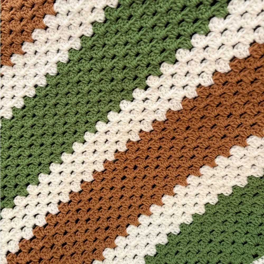 Cozy Striped Green, Brown, and White Baby/Toddler Blanket